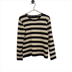 Theo Miles Vintage Striped Long Sleeve Cotton Blouse Women’s Size Small Petite